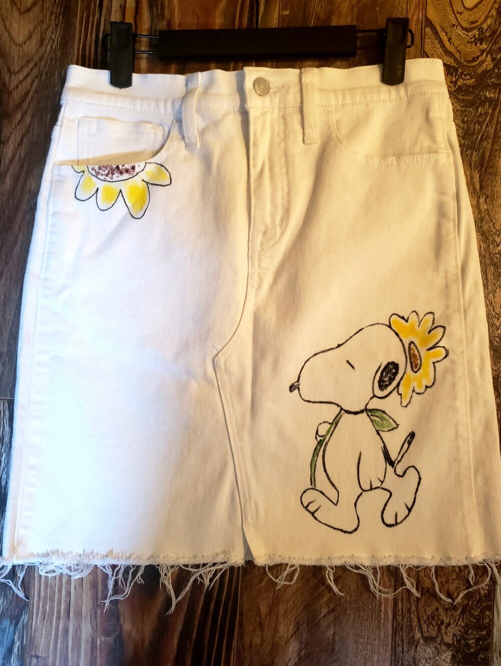 Custom Hand Painted White Denim Mini Skirt J Crew Size 26/ S